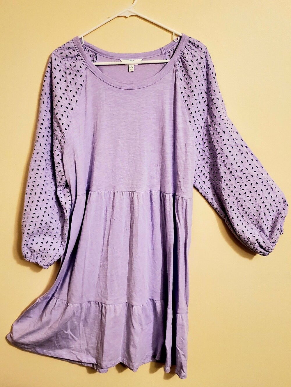 NWOT Time And Tru Womens Lilac Purple Eyelet Tiered Babydoll Dress Cotton XL